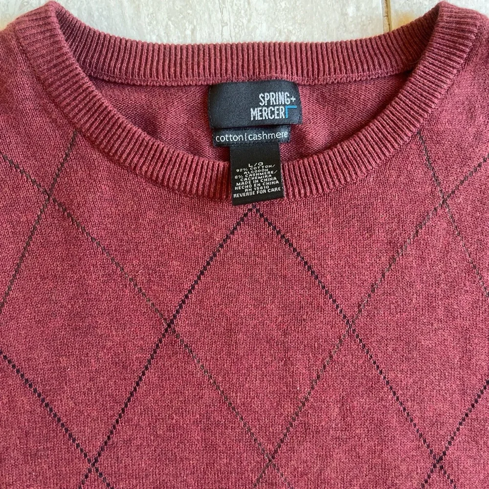 Maroon Argyle Cotton Cashmere Blend Sweater Preppy Knit L